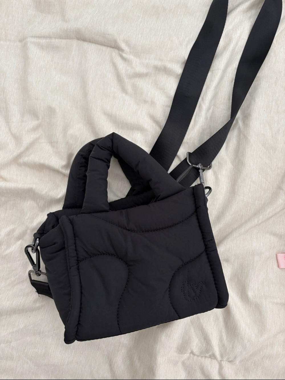 Thirty years Quilted Black Puffer Crossbody Tote - Women's Everyday Shoulder Bag